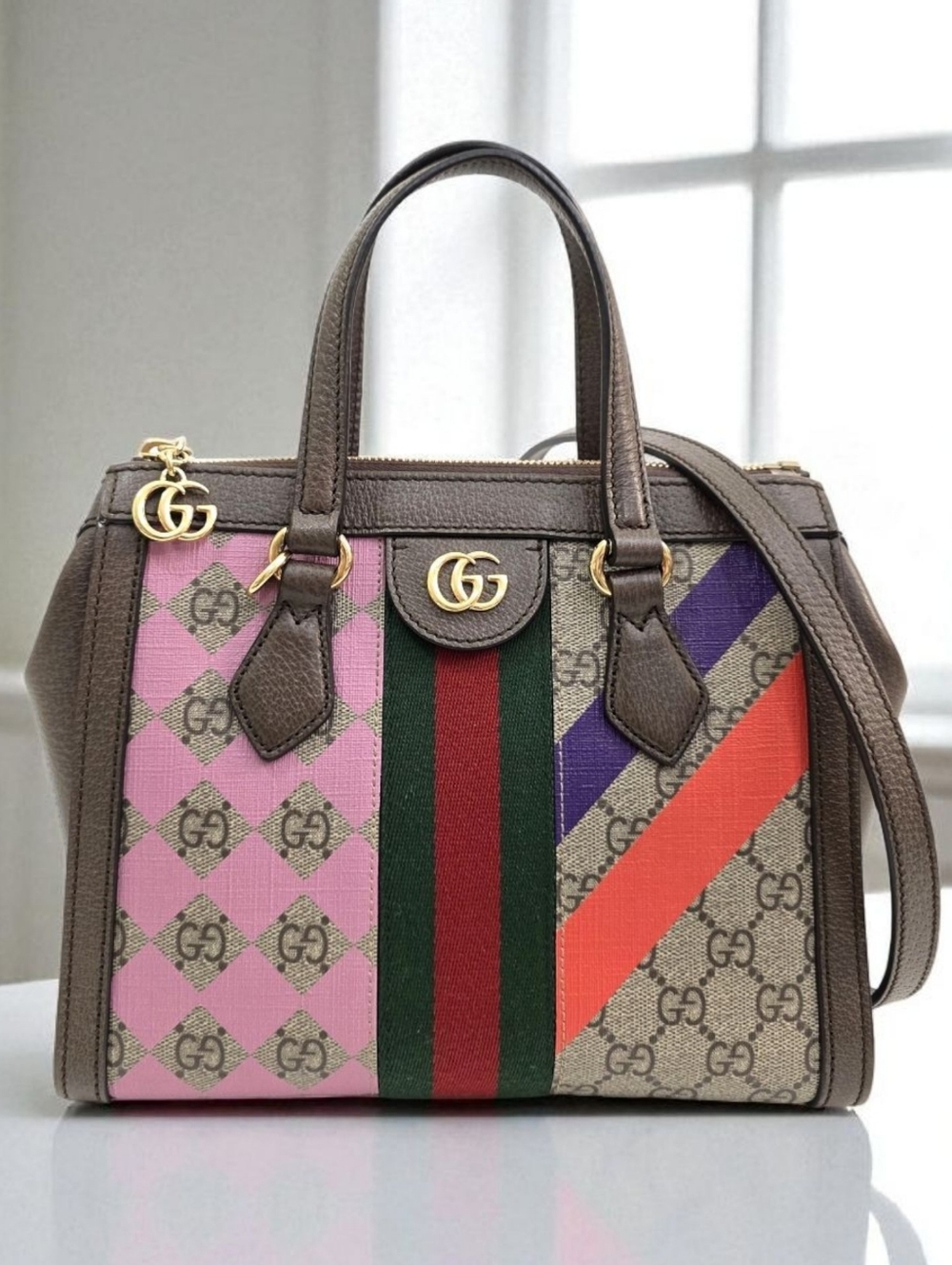 Gucci GG Supreme Equestrian Web Small Ophidia Tote Bag Multicolor Crossbody Bag